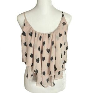 Windsor Small Light Pink With Black Heart Print Layered Cropped Camisole